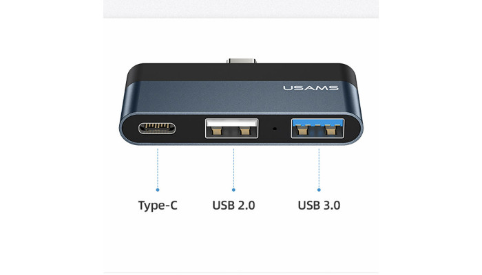 Перехідник HUB Usams US-SJ490 Type-C Mini Hub (2USB port + Type-C) Темно-сірий - фото