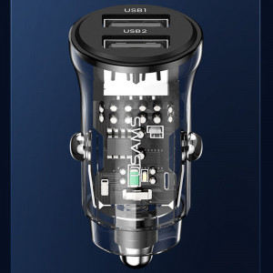 Автомобильное зарядное устройство Usams US-CC162 C31 2 Ports A+A Transparent black