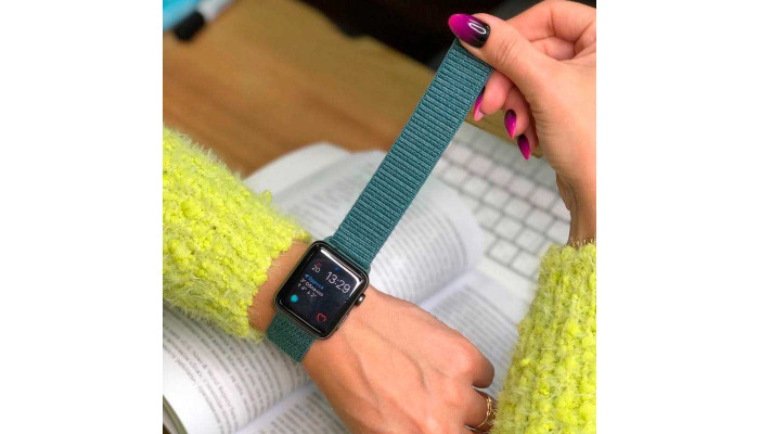 Ремінець Nylon для Apple watch 42mm/44mm/45mm/49mm Зелений / Pine green - фото