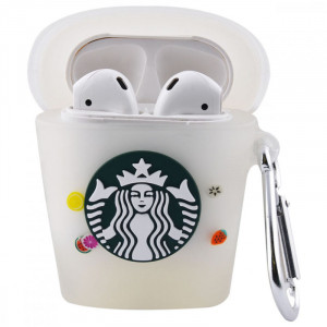 Силіконовий футляр Logo series для навушників AirPods 1/2 + карабін Starbucks Neon Cocktail