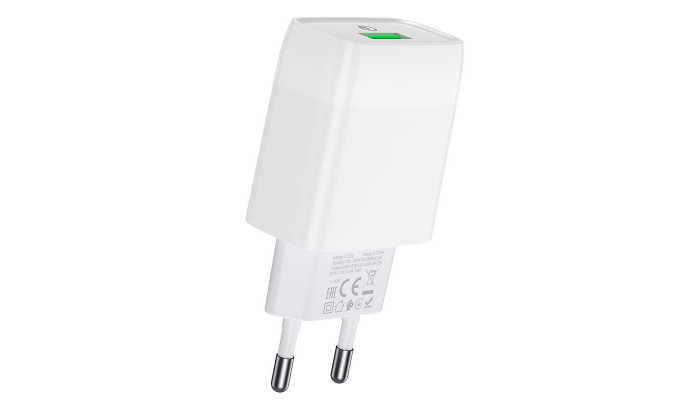 Мережевий зарядний пристрій (зарядка) Hoco C72Q Glorious QC3.0 18W (1USB/3A) + MicroUSB Білий - фото