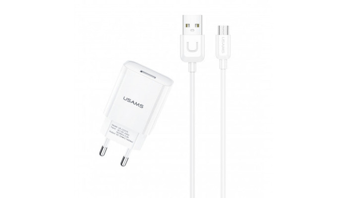 Сетевое зарядное устройство (зарядка) USAMS T21 Charger kit - T18 single USB + Uturn MicroUSB cable Белый - фото