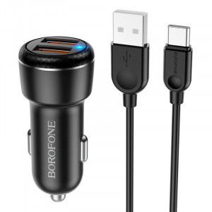 Автомобильное зарядное устройство Borofone BZ17 QC3.0 (2USB/3A) + Type-C Черный