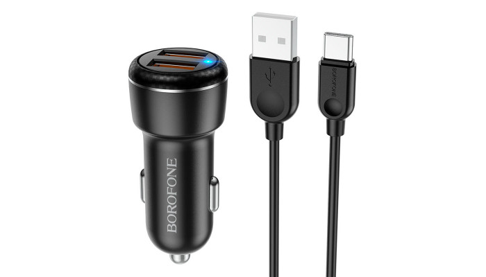 Автомобильное зарядное устройство Borofone BZ17 QC3.0 (2USB/3A) + Type-C Черный - фото