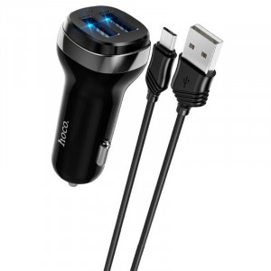 Автомобильное зарядное устройство Hoco Z40 (2USB 2.4A) + MicroUSB Черный