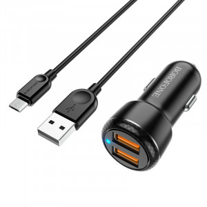 Автомобильное зарядное устройство Borofone BZ17 QC3.0 (2USB/3A) + MicroUSB Черный