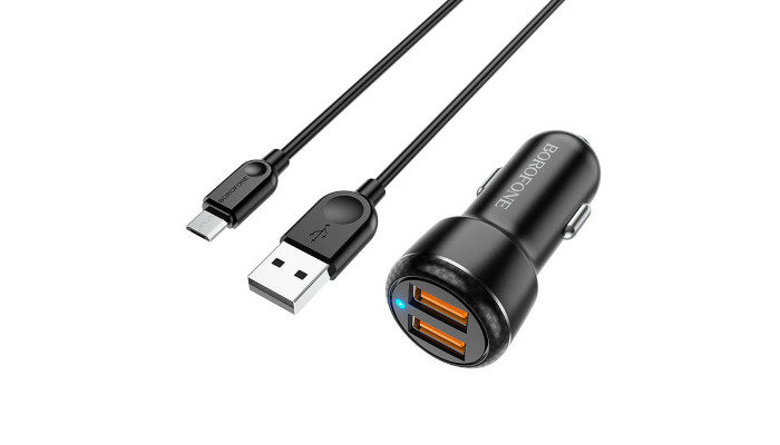 Автомобильное зарядное устройство Borofone BZ17 QC3.0 (2USB/3A) + MicroUSB Черный - фото