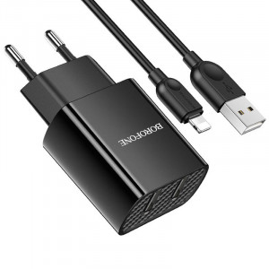 Сетевое зарядное устройство (зарядка) Borofone BA53A Powerway (2USB/2.1A) + Lightning Черный