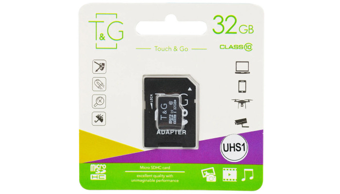 Карта памяти T&G microSDHC (UHS-1) 32 GB class 10 (с адаптером) Черный - фото